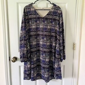 Pinkblush Navy and Cream Long Sleeve Dress - Plus Size